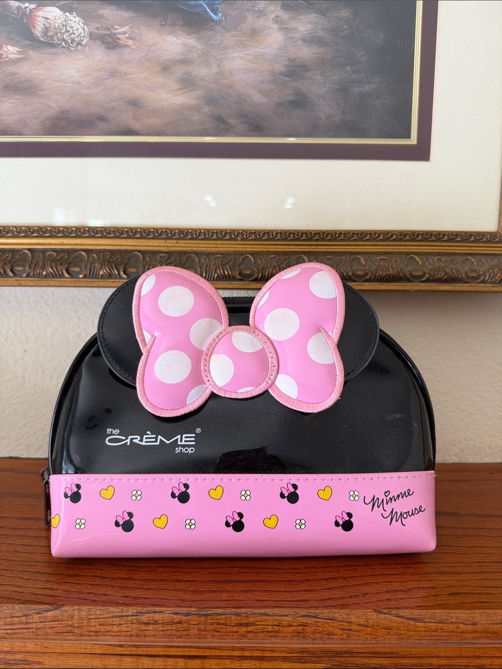 The Crème Shop x Minnie Mouse Pink Polka Dot Bow Cosmetic Bag